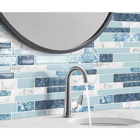Peel Stick Adhesive Backsplash Marble Tile Stickers 3D Blue Teal 10 Sheet 12×12 - Picture 2 of 4